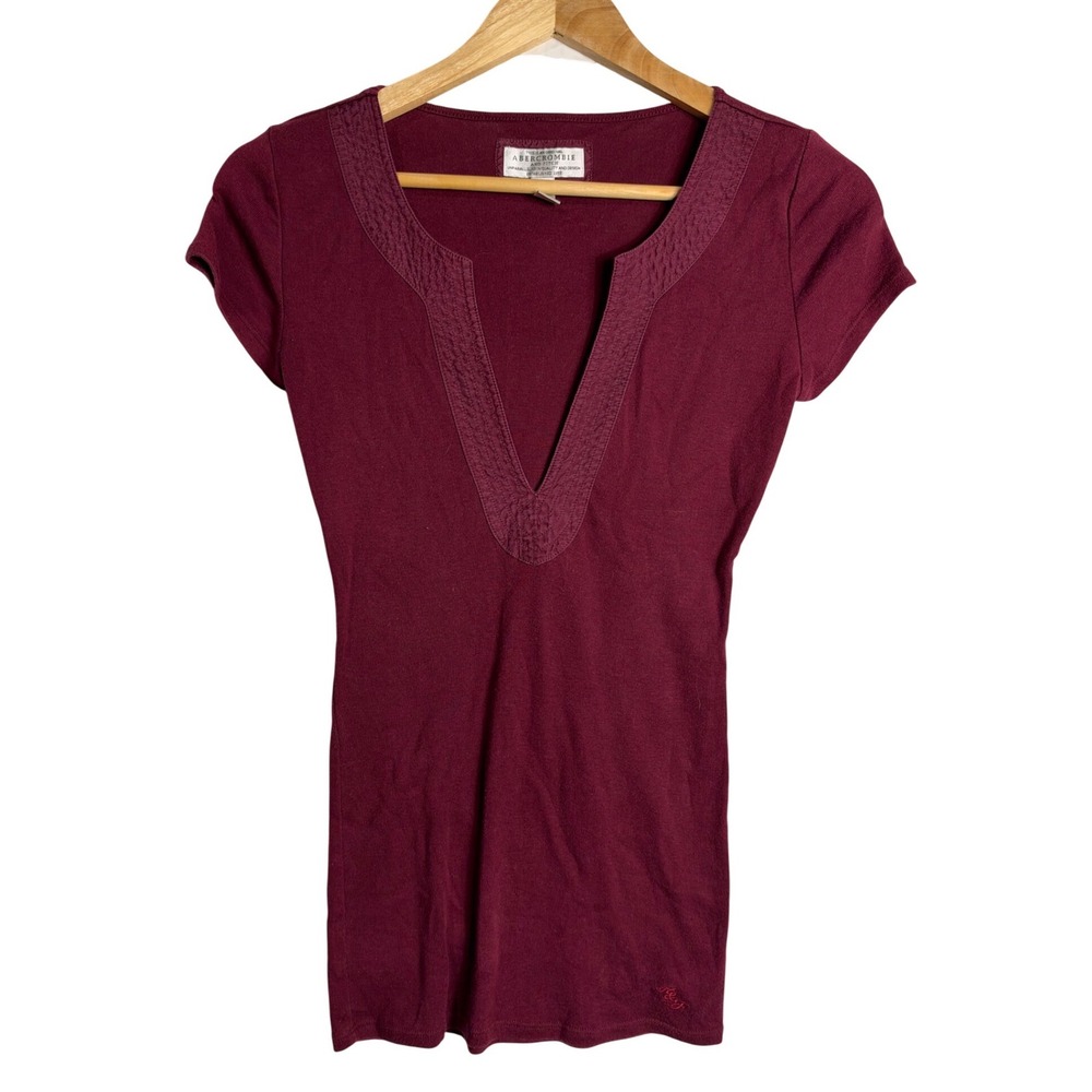 Abercrombie & Fitch Vintage Burgundy Deep V-Neck Top Ribbed Bella y2k twilight
